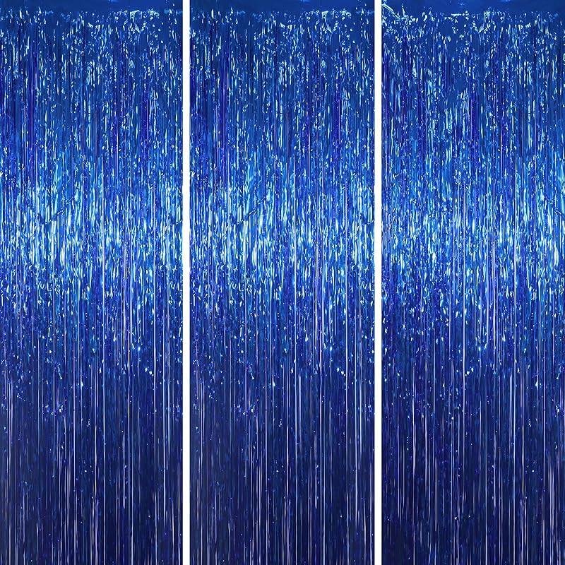 3 Pack 3.3x8.2 Feet Gold Foil Fringe Backdrop Curtains, Tinsel Streamers, Fringe Backdrop for 2025 New Years Eve, Graduation, Birthday, Baby Shower,