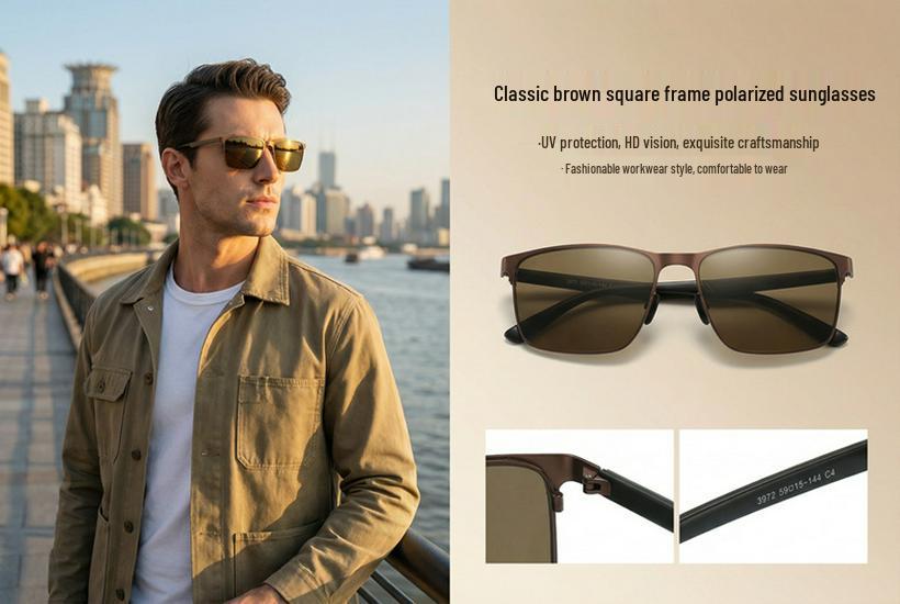 2026 Men's European & American Fashion Square Frame Polarized Sunglasses - Outdoor Driving & Sun Protection
