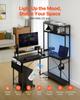 L-Shaped Gaming Desk with LED Lights, 1.2m Reversible Corner Computer Desk with Monitor Stand, Power Outlets, Movable CPU Stand & Shelf, Modern