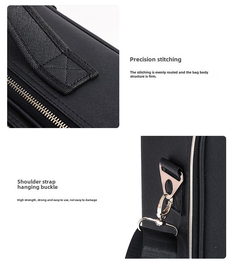 Black Heightened Cosmetic Bag with Mirror - Large Capacity Portable Handheld Storage Box