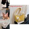 Simple Solid Color Letter Decoration Women Casual Shoulder Bag With Pendant For Casual Outings
