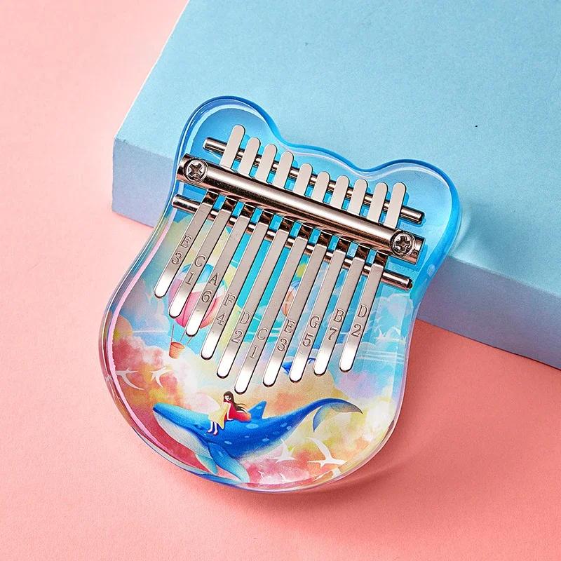 Mini 10 Keys Acrylic Thumb Piano Crystals Finger Piano Keyboard Instrument With Learning Book Gifts For Adult Kids