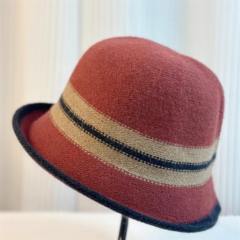 Autumn and Winter French Color Matching Elegant Temperament Bucket Hat Fashion Explosion Retro Thermal Basin Hat