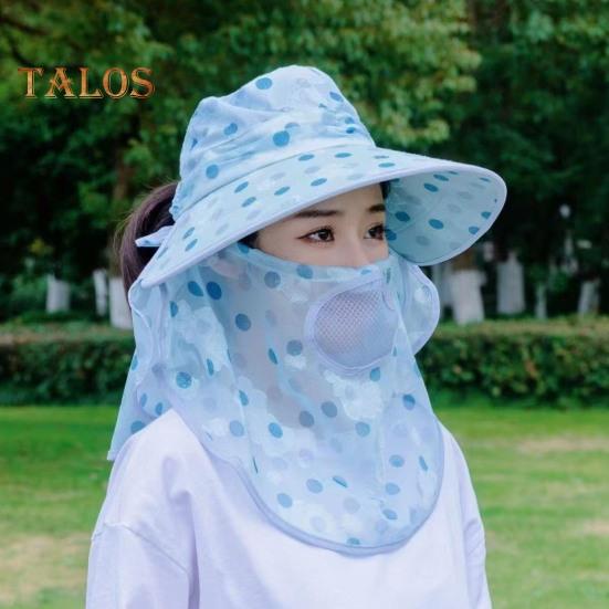 Summer Sun Hat with Wide Brim Dot Print Breathable Holes Neck Protection Outdoor Travel Cycling Hat