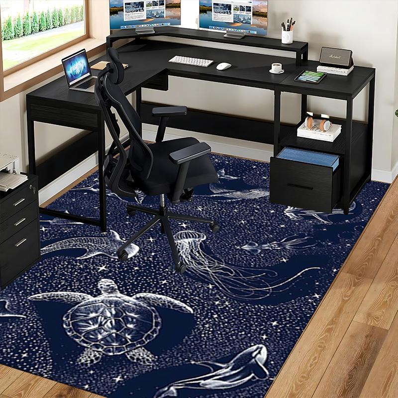 1pc Oceanic Marine Life Chair Mat - Anime Cartoon Design, Non-Slip Carpet for Office Chairs, Suitable for Home Decor, Living Room, Bedroom, Game Room
