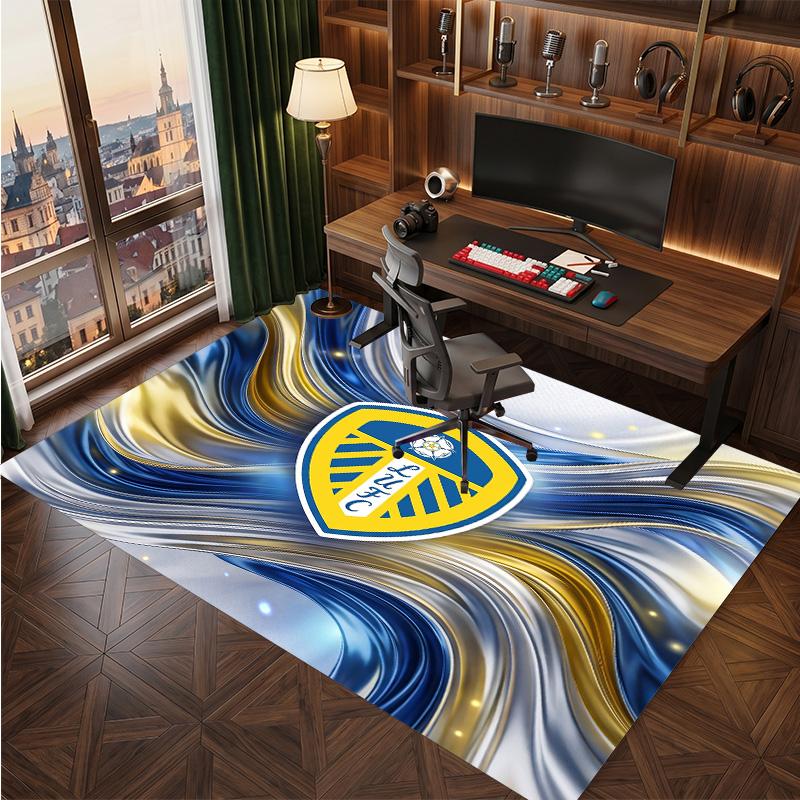 Leeds United Voetbal Print Kristalfluweel Tapijt, Comfortabel Waterabsorberend Antislip Binnen Vloerkleed