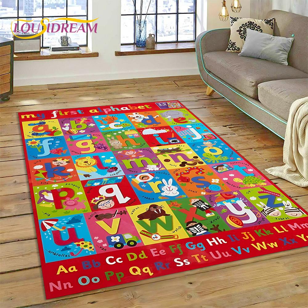 ABC Alphabet Kinder Krabbeln Frühe Bildung Cartoon Kinder Spielzimmer Bereichsteppich, Teppich für Wohnzimmer Schlafzimmer Sofa, Rutschfeste Matte