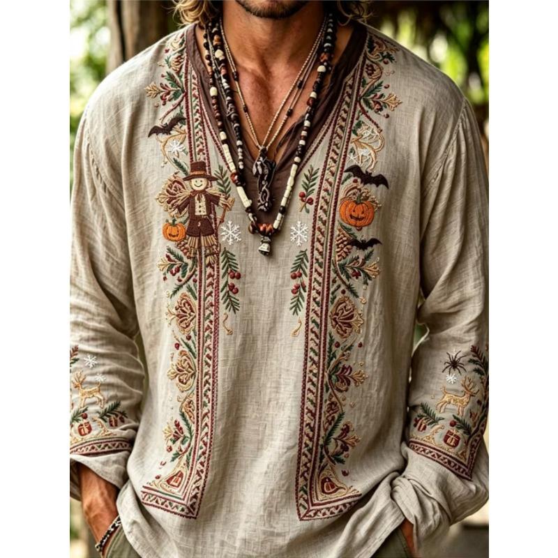 T-shirt casual da uomo a maniche lunghe con stampa
