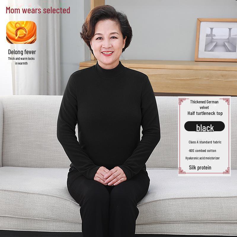 

Women s Thickened Half-High Collar Velvet-Inner Shirt for Winter - Ideal for Middle-Aged and Elderly Mothers Medium (for 100~120 jins)