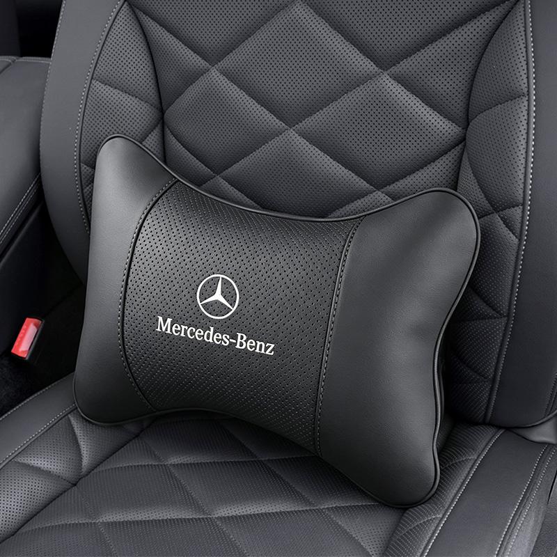 CRJ1 Car Leather Headrest Neck Pillow Waist Lumbar Support Cushion For Mercedes Benz AMG E S C A B Class GLE GLS CLA CLE GLC CLS GLA