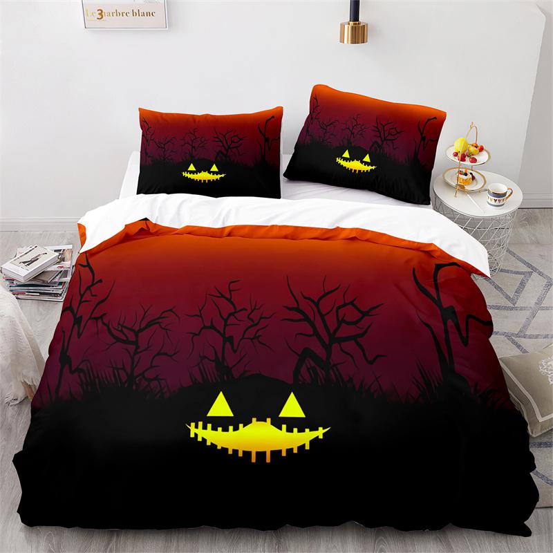 Halloween Pumpkin  Horror Festival Bat Bedding Set Boys Girls Twin Queen Size Duvet Cover Pillowcase Bed Kids Adult