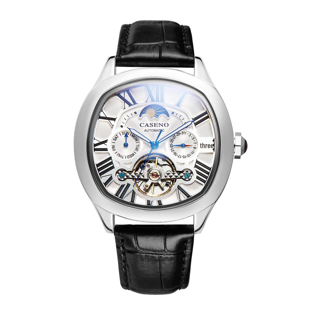 CASENO Star Tourbillon Automatikuhr: Mondphase, Monat und Datum, 100 m wasserdicht