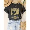 Damen Schickes Woodstock Buchstabenprint Rundhals Kurzarm T-Shirt Bequem Lässig Tägliche Kleidung Stilvolles Layering Top