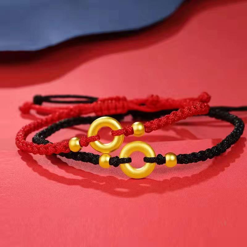 Gold-Plated Concentric Circle Dragon & Phoenix Couple Bracelet Necklace