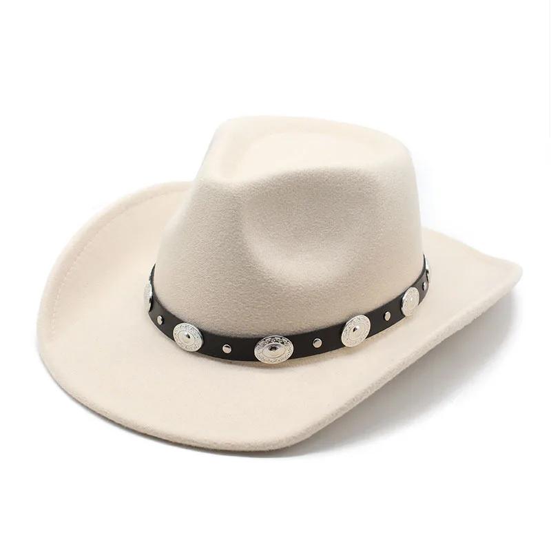 Damen Western Cowboyhüte Nietenbesetzte Eingedrückte Western Cowgirl Hüte Breiter Rand Fedoras Hut mit Gürtelschnalle
