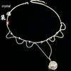Jingxi Ji Copper Alloy Wave Lace Pendant Necklace with White Crystal Ball for Women
