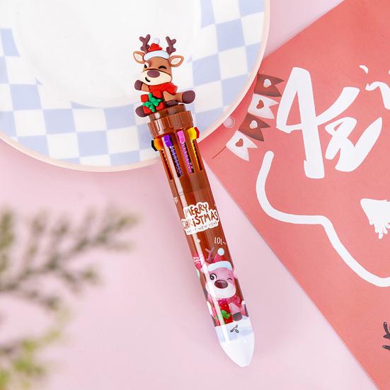 Christmas Ballpoint Pens 10-in-1 Retractable Cute Santa Snowman Pens Festive Writing Tool for Kids School Supplies Students