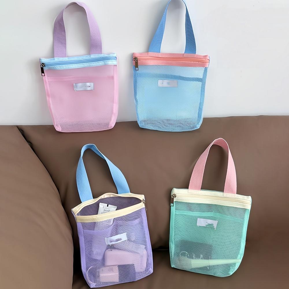 Mesh Makeup Bag Hanging Portable Bag Travel Handbag Portable Toiletry Storage Bag For Bathroom Outdoor Women