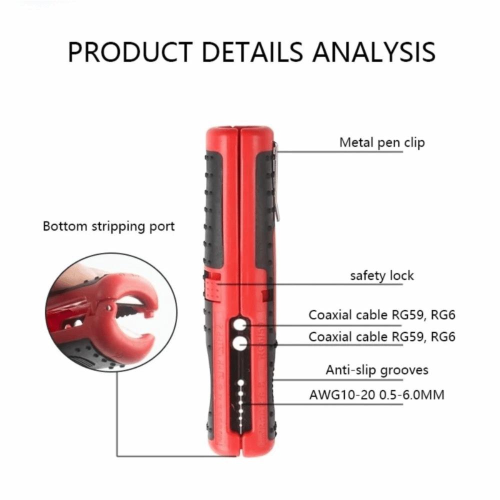 Portable Cable Stripper Anti-Skid Handle Manual Coaxial Cable Stripper Durable Pen Clip Design Wire Stripper RG59 RG6 Cable