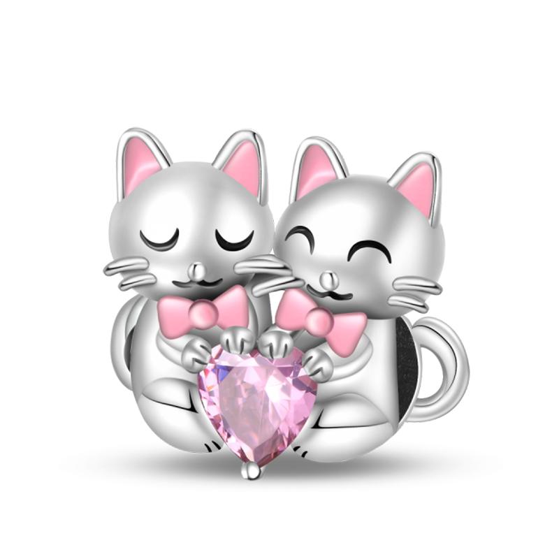 925 Silver Color Pink Rabbit Sheep Cat Dog Animal Charms Beads Fit 3mm 925 Bracelets Fine DIY Birthday Jewelry Make