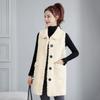 Fall Winter Women Vest Coat Lapel Sleeveless Solid Color Single-breasted Pockets Fleece Cardigan Mid Length Thick Warm Soft Loose Lady Waistcoat