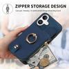 For iPhone 16 Plus Case Zipper Pocket Kickstand Leather Phone Back Cover
