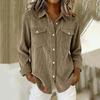Women's Long Sleeve Button Down Shirt Corduroy Fabric Double Chest Pockets Casual Button Up Top
