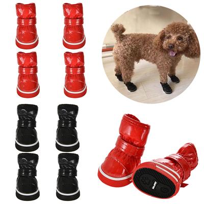 4Stk/Set Winter Haustierschuhe Warm Wasserdicht Rutschfest Fleece Hunde Stiefel für Kleine Mittelgroße Hunde Welpen Regen Schuhwerk Chihuahua Schneestiefel