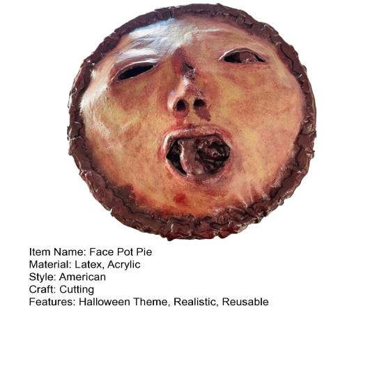 9-Inch Halloween People Pot Pie Realistic Reusable Haunted House Holiday Party Dinner Plate Latex Horror Face Pancake Decoration