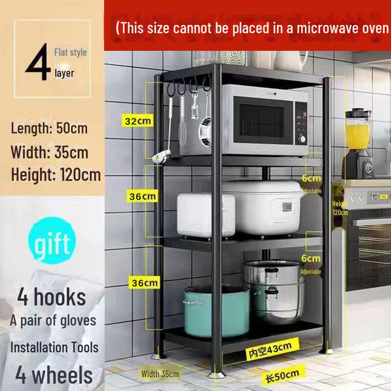 Multi-Layer Kitchen Floor Rack: Multi-Function Microwave and Cookware Storage (Non-Stainless Steel)