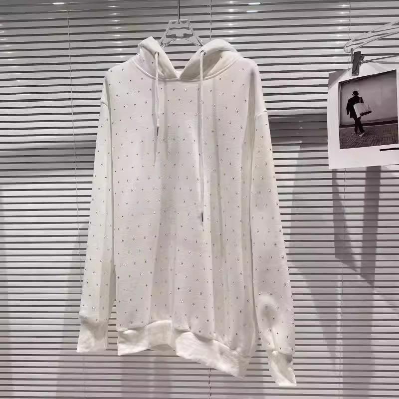 Plus-Size Rhinestone Starry Hooded Pullover for Women - Loose Fit, Extra Large 