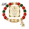 Reindeer Theme Bracelet Christmas Bracelets for Women Beaded Charm Stretch with Card Holiday Jewelry Gift Stocking Stuffers Party Accessory Women