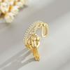 New Fashionable Metal Spherical Pendant Tassel Ring Suitable for Women, Double-layer Zircon Retro Cross Adjustable Ring Jewelry