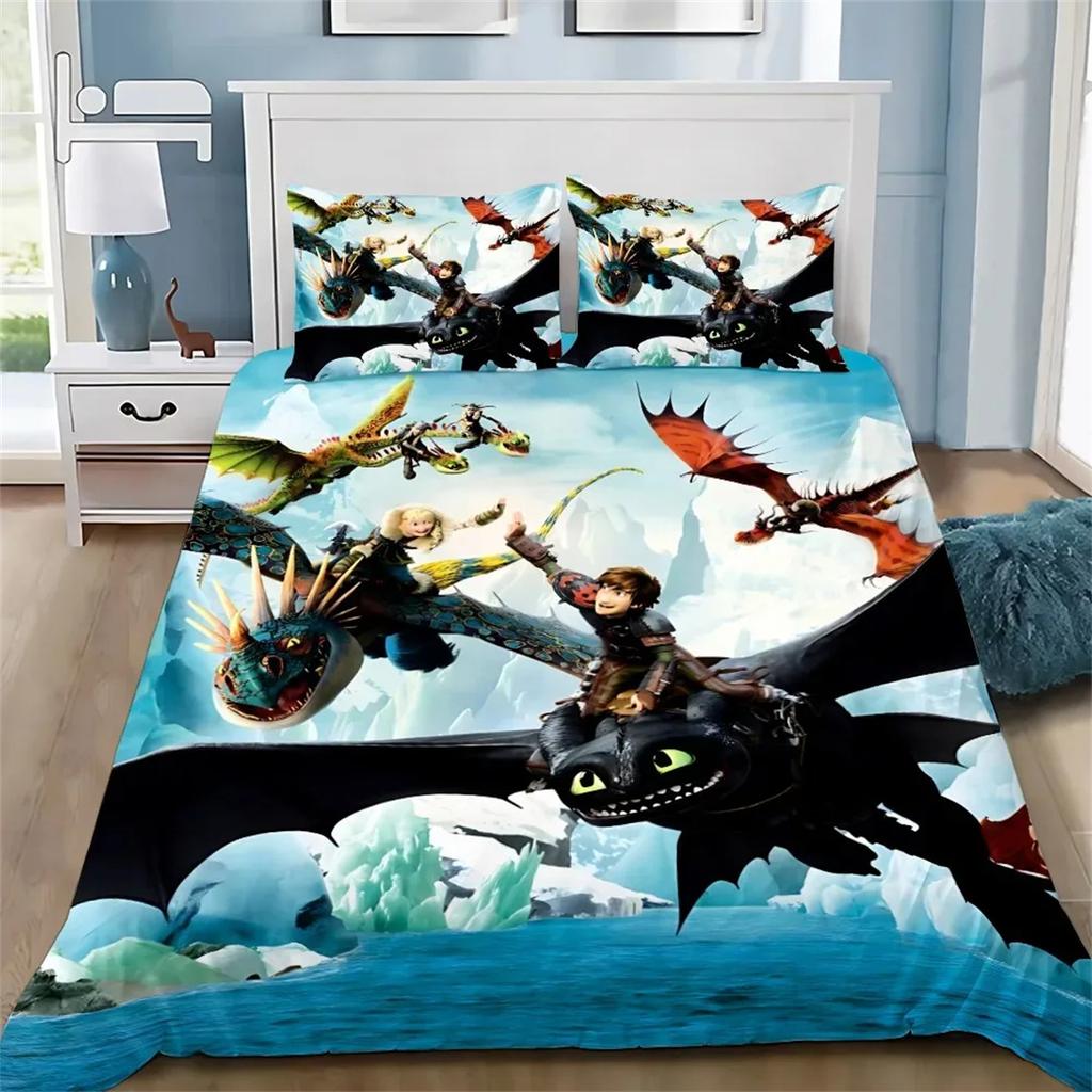 Train Dragon Duvet Cover Pillowcase Bedding Set cartoon Adult Boy Girl Bedroom Decoration Children Gift Single Double Large Size