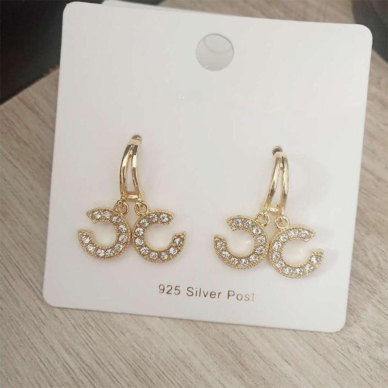 925 Silver Needle Temperament High-end Full Diamond Pearl Earrings Women's ins Wind Geometric Earrings Korean Light Luxury Earrings
