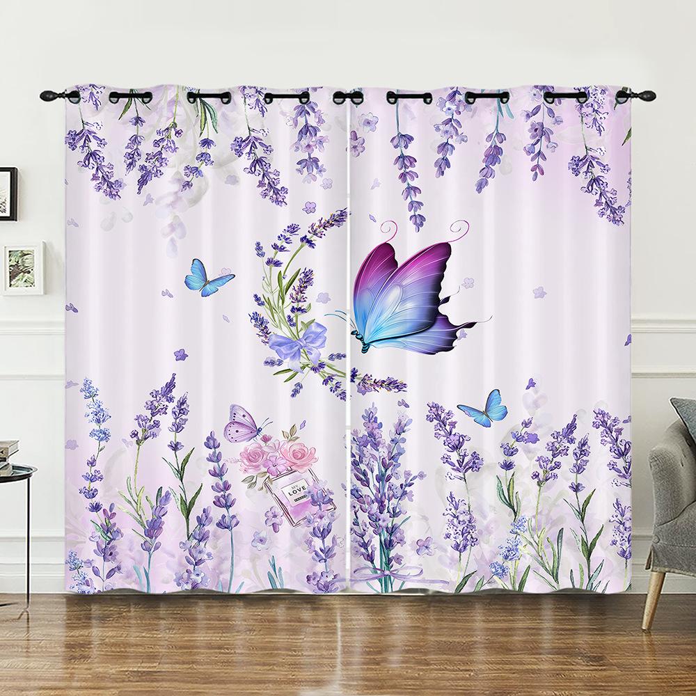 Curtain Butterfly 3D Sunshade Digital Printing Curtain Bedroom Blackout No Punching Curtain