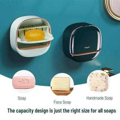 Luxury Soap Holder with Drain Tray Soap Dish Holder with Flip Lid Waterproof Sponge Dishes Soap Box with Lid for Square Soap No