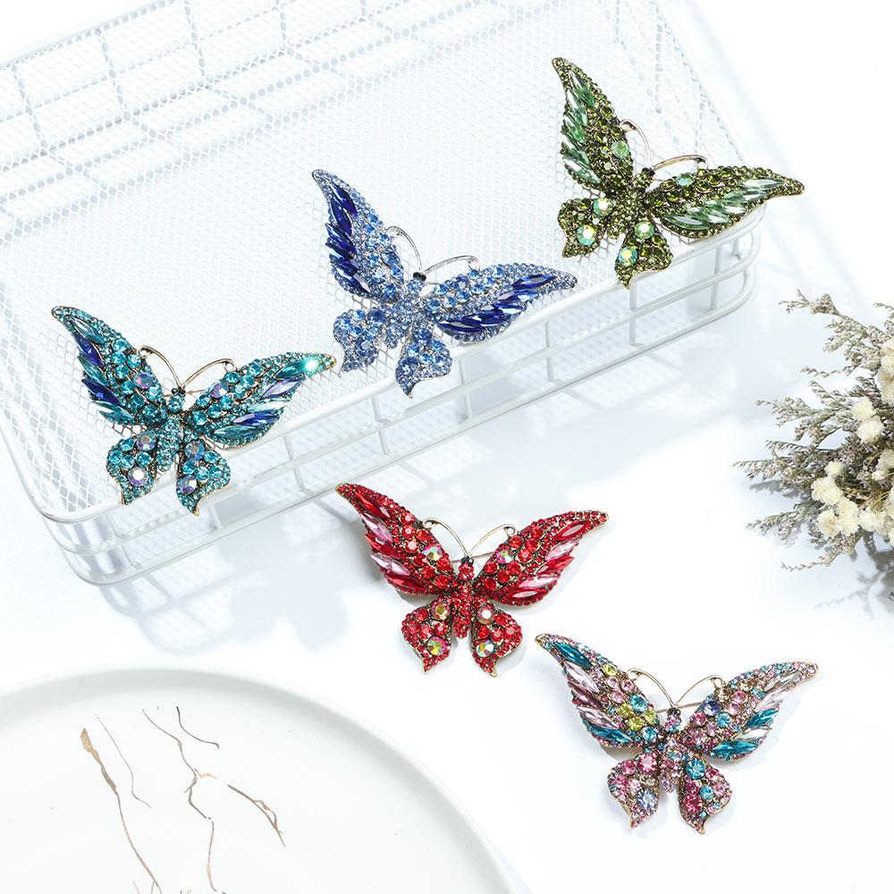 Styl Retro Broszka Motyl Kolorowy Kryształ Wykwintny Wzór Broszka z Diamentami Metalowy Owad Luksusowa Wielokolorowa Broszka Kryształowa