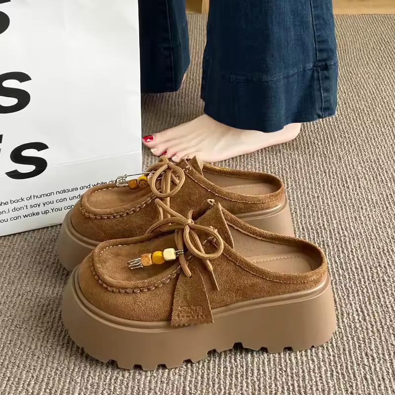Women s Loafers Platform Heightening Front-covered Slippers Retro Women s Casual Half-slippers 34EUCN35 коричневый 2430₽