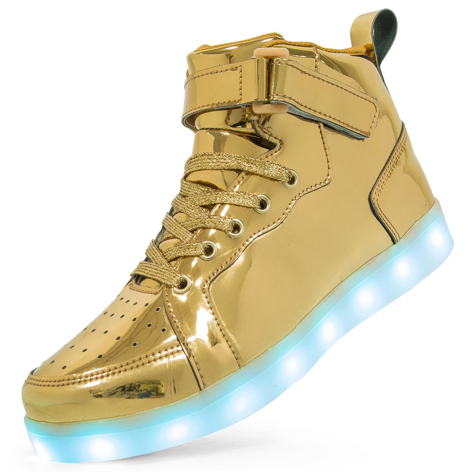 

Kids High-tops Lights Up Shoes USB Charger Basket LED Children Shoes Trendy Kids Luminous Sneakers Sports Tennis Shoes 26 золотий
