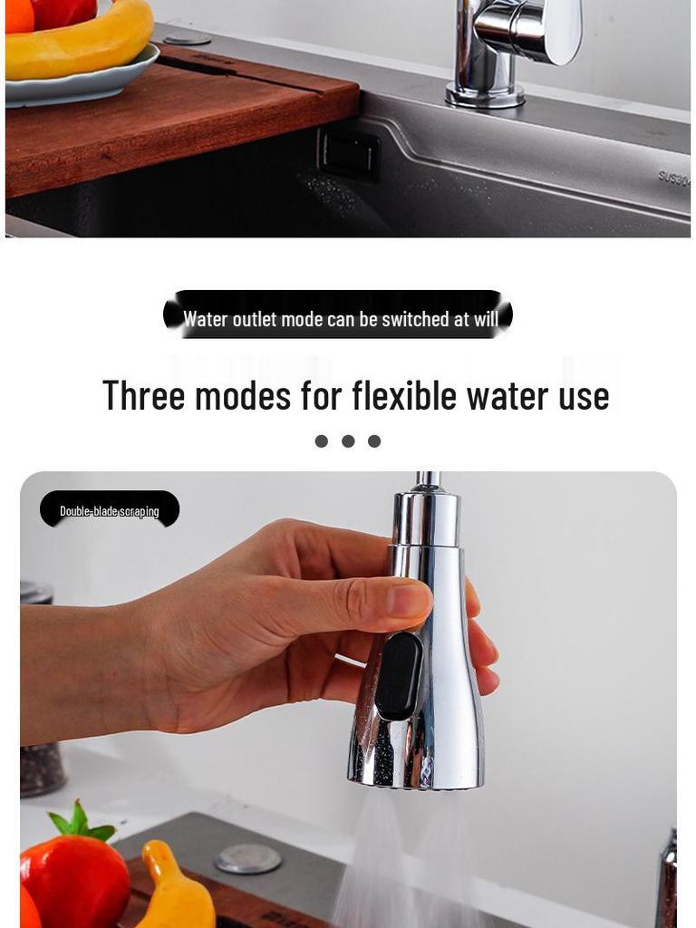 Stainless Steel Telescopic Rotatable Pull-Out Kitchen Faucet with Dual Water Outlets