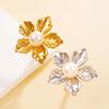 Vintage Faux Pearl Flower Open Ring - Stylish Stainless Steel Finger Jewelry for Women