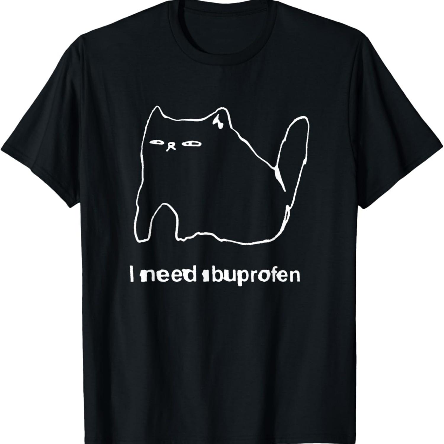 I Need Ibuprofen Silly Angry Cat Meme T-Shirt for Men Women S чёрный