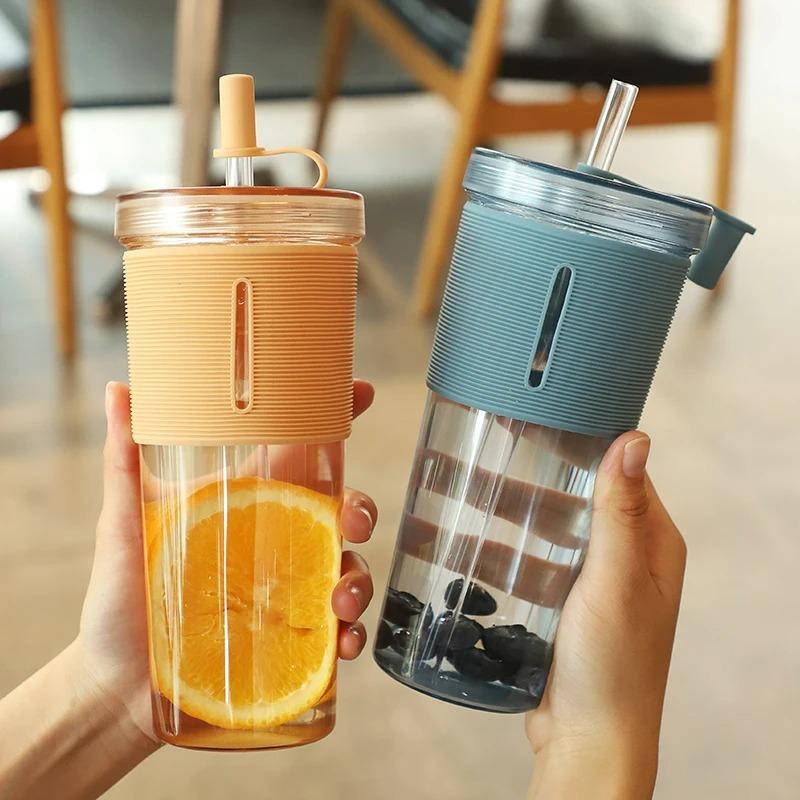 710ML/25oz Large Capacity Coffee Cup, Plastic Water Bottle With Straw, High Temperature Resistant Clear,Reusable Cups with Straw