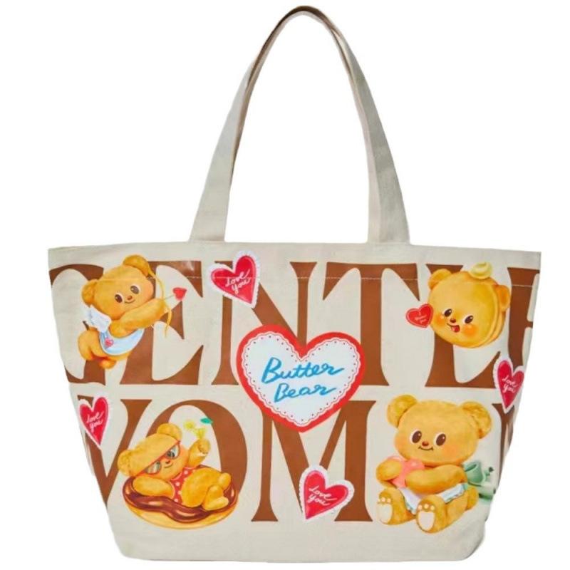 gentlewoman's new canvas bag, butter bear, co-branded tote bag, cute cartoon large-capacity handbag