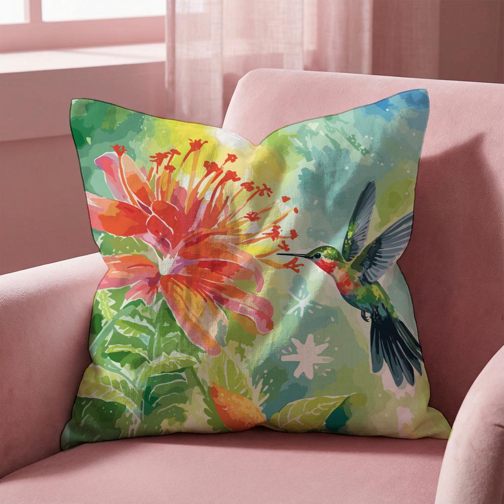 Hummingbird Spring Flowers Cushion Cover Multi-Scene Pillow Cover for Home & Car - Reversible, Soft & Durable for Daily Use
