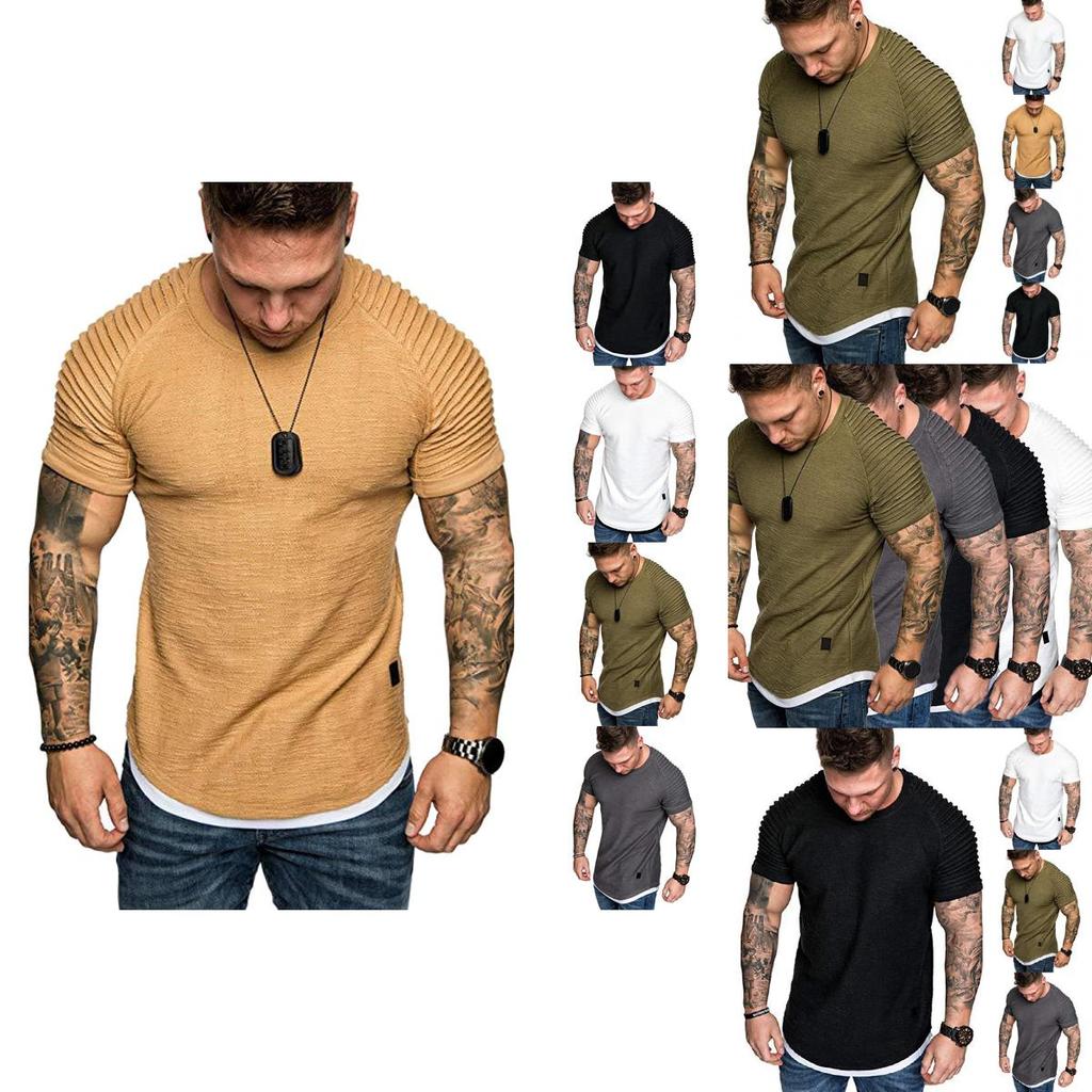 Men Solid Color Slim Fit O Neck Short Sleeve Muscle Tee Shirt Casual Shirts Tops