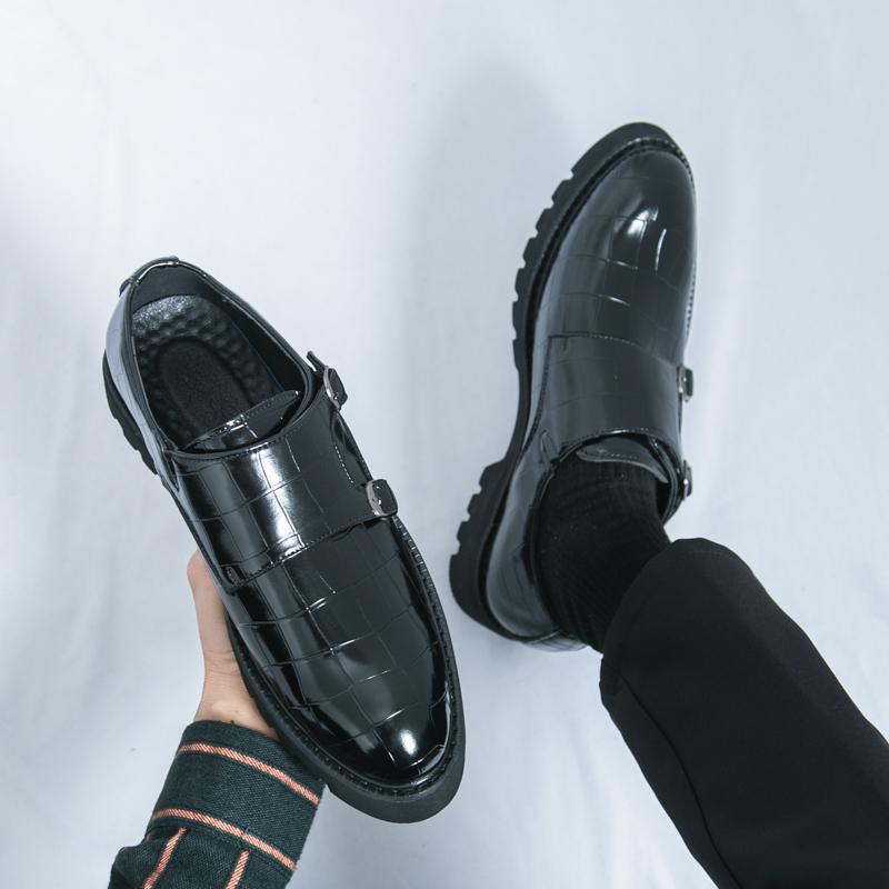 Men s Plus Size Trendy Leather Buckle Shoes - Thick-Soled Casual to Business Formal Footwear 43 чёрный