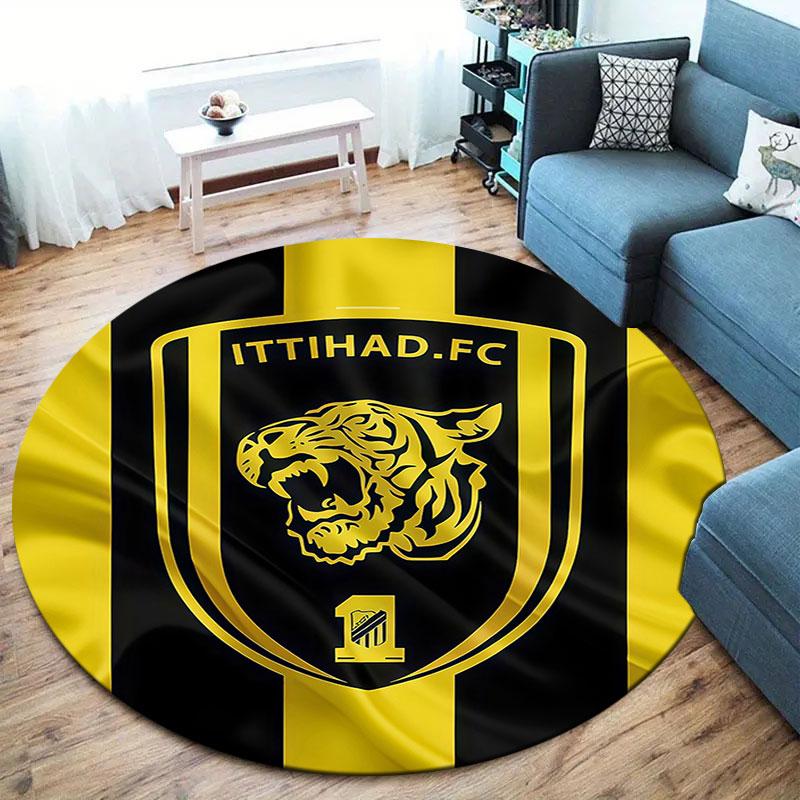Al-Ittihad FC Round Area Rug,Carpet Rug for Living Room Bedroom Sofa Playroom Decor,Non-slip Floor Mat