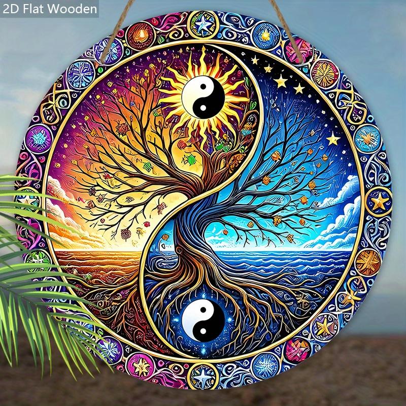 Vintage Wooden Sign with Tree of Life Pattern - Retro Decorative Plaque with Farmhouse - Ideal for Home & Party Decor - Ideal Gift for Friend